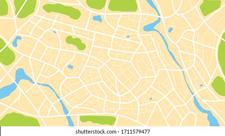 Clean top view of the day time city map with street and river, Blank urban imagination map, vector illustration