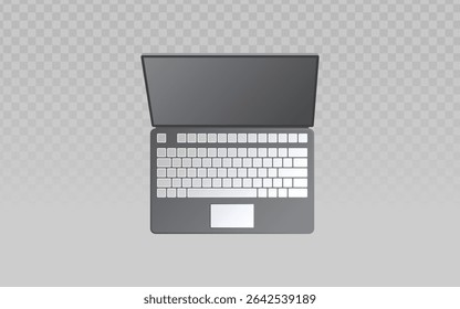 Clean top-down laptop vector with blank screen and QWERTY keyboard, perfect for tech presentations, app mockups, and digital service branding
