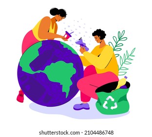 Clean up trash on the planet - colorful flat design style illustration