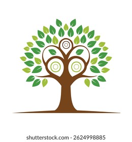 Clean tree illustration with large green leaves and brown twirling trunk