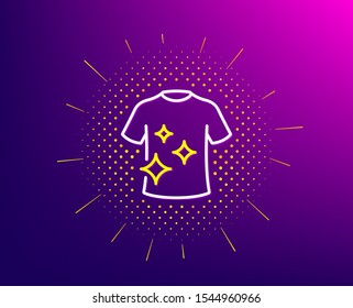 Clean t-shirt line icon. Halftone pattern. Laundry shirt sign. Clothing cleaner symbol. Gradient background. Clean t-shirt line icon. Yellow halftone pattern. Vector