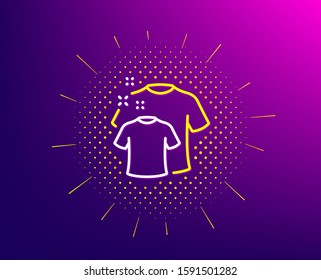 Clean t-shirt line icon. Halftone pattern. Laundry shirt sign. Clothing cleaner symbol. Gradient background. Clean t-shirt line icon. Yellow halftone pattern. Vector