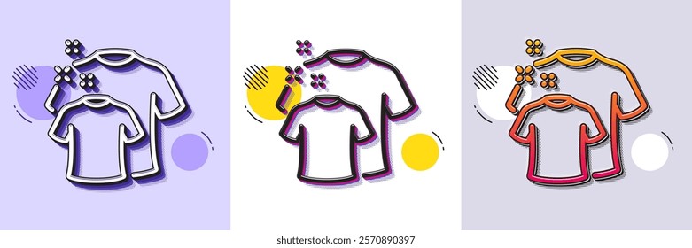 Clean t-shirt line icon. Halftone dotted pattern. Gradient icon with grain shadow. Laundry shirt sign. Clothing cleaner symbol. Line clean t-shirt icon. Various designs. Vector