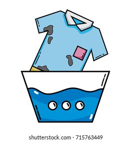 clean t-shirt soaking in pail with water