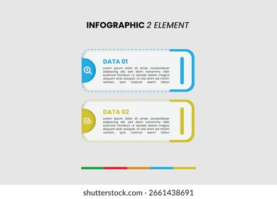 Plantilla infográfica de dos elementos limpia con rectángulos redondeados e íconos, ideal para presentar datos o pasos de una manera clara y organizada