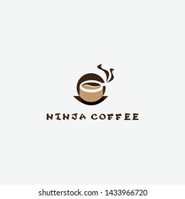 clean and unique concept logo design for a coffee shop with ninja and coffee bean on the icon