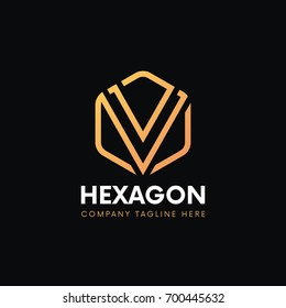 Clean V letter luxury logo linear icon hexagon sign vintage design.