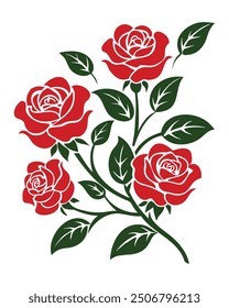 Clean vector art of roses with sharp edges, branches, and clearly defined details 