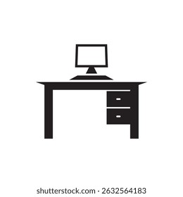 Clean vector artwork of an office desk silhouette