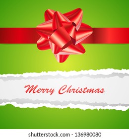 Clean Vector Background With Ribbon And Tear Wrapping Paper For Chistmas With Text