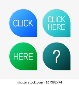 Clean vector blue and green color set of click and here pointers