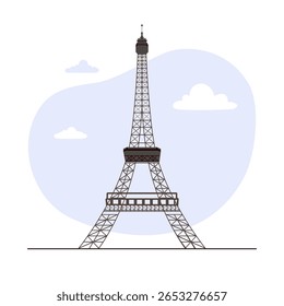 Clean vector cartoon of the Eiffel Tower isolated illustration. Paris landmark, travel, architecture and romantic destination concept