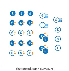 Clean vector currency icons set.