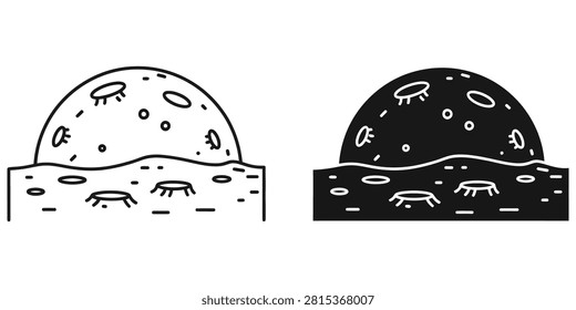 Clean vector depiction of a planetary body's terrain. Ideal for science communication and educational materials.