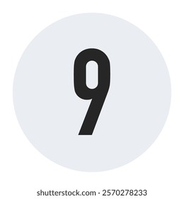 A clean vector design featuring the number 9 in a modern, minimalistic black style centered within a soft circular background. Perfect for graphic design projects