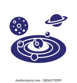 Clean vector graphic depicting celestial bodies in orbital paths. Ideal for educational materials or science-themed presentations.