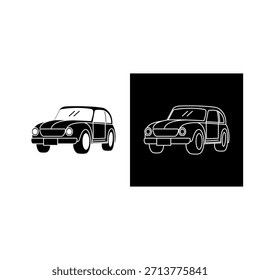 A clean vector graphic depicting a classic or vintage car icon from a rear three quarter perspective.