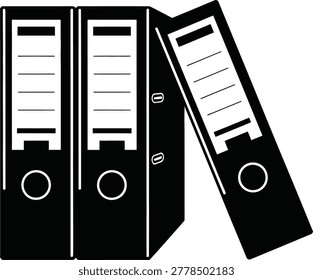 Clean vector graphic depicting office binders for filing and record keeping. Ideal for business education or administrative concepts.