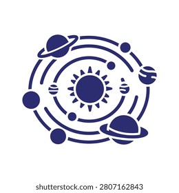 A clean vector graphic depicting planetary motion around a star. Ideal for educational or conceptual science presentations.