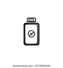 Un gráfico de Vector limpio representa un ícono de una botella de pesticida en blanco y negro, con un símbolo de prohibición. Ilustra concisamente el concepto de control de plagas.
