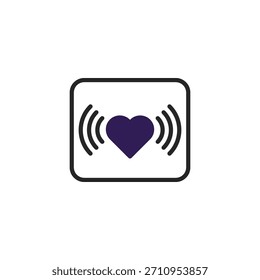 A clean vector graphic embodies the abstract concept of emotional connection. This symbolic illustration featuring a dark purple heart emitting waves suggests a shared feeling, representing a