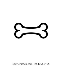 Clean vector graphic featuring a simple, black outline of a dog bone centered on a white background, perfect for illustrating pet-related content or medical diagrams.