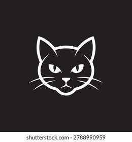 A clean vector graphic featuring a stylized feline profile in stark white on black. Essential for branding and digital design projects needing sophisticated enigmatic mascot.