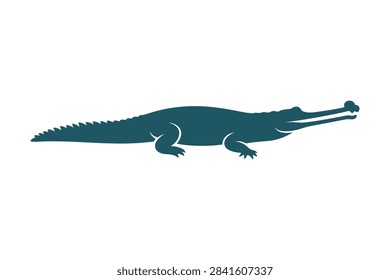 A clean vector graphic of a gharial crocodile silhouette on a white background