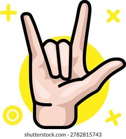 A clean vector graphic of a hand gesture with the thumb, index, and pinky fingers extended, commonly representing the 