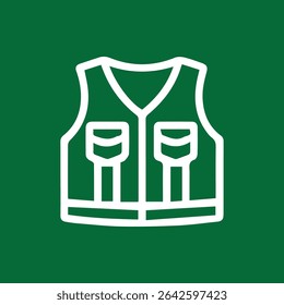 A clean vector graphic icon depicting a vest ideal for outdoor adventure themes. Can be used for web design or printing material.