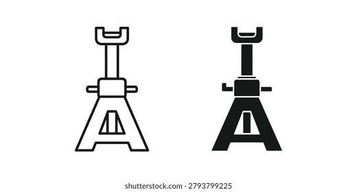 A clean vector graphic set of car repair jack stands one outlined and one solid black. Ideal for garage service or DIY automotive projects.