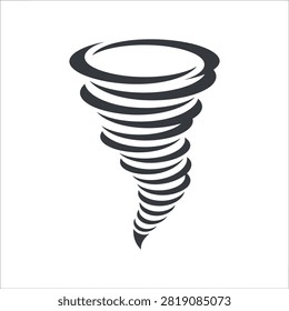 Clean vector graphic of a twisting wind funnel. Suitable for weather apps or destructive force metaphors.
