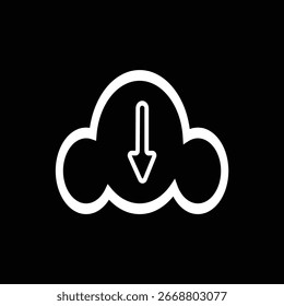 A clean vector icon depicting a cloud with a downward-pointing arrow, symbolizing data download, cloud storage, or file synchronization. Ideal for UI, web, and mobile app design