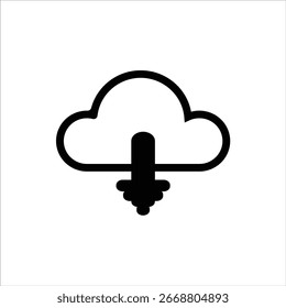 A clean vector icon depicting a cloud with a downward-pointing arrow, symbolizing data download, cloud storage, or file synchronization. Ideal for UI, web, and mobile app design