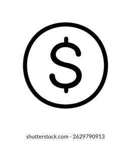 Ícone vetor limpo de uma moeda de dólar. Perfeito para sites ou aplicativos financeiros.