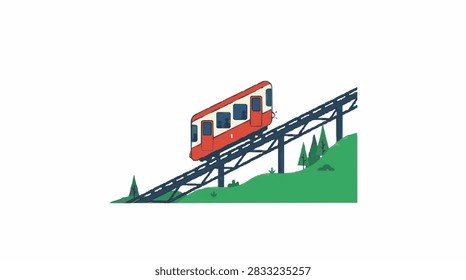 A clean vector icon of a funicular railway car on a steep track.