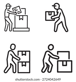 Ícone de vetor limpo que ilustra a logística do depósito e os processos de manuseio de materiais para a cadeia de suprimentos e os sistemas de inventário.