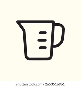 Icono de Vector limpio de una taza medidora que muestra la medida exacta del volumen para cocinar, hornear y elaborar, ideal para ilustraciones de recetas y diseños de cocinas