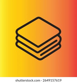 Icône d'Image vectorielle nette représentant des calques ou des documents empilés sur fond jaune vif à dégradé rouge mettant en évidence la simplicité.