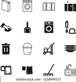 clean vector icon set such as: dish, bucket, duster, broom, work, measuring, cream, side, pack, care, wipe, dustbin, indoors, image, washbasin, package, rake, napkin, computer, detergent, room, round