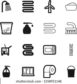 clean vector icon set such as: environment, rolled, pail, wet, showering, food, cleanup, dinner, nozzle, electrical, head, clothespin, estate, image, garden, clear, clothesline, element, energy