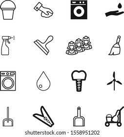 clean vector icon set such as: mill, spa, bucket, cloth, servant, scraper, brush, rain, dentistry, clinic, implants, female, hospital, human, eco, sprayer, dental, duster, life, workers, washhouse