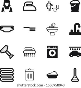clean vector icon set such as: circle, empty, recycling, office, broom, red, tableware, lavatory, plate, textile, device, squeegee, cartoon, dry, can, machine, scraper, side, workers, color