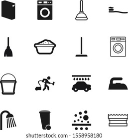 clean vector icon set such as: concept, dirty, teeth, iron, figure, conditioning, healthy, fresh, mechanical, bucket, dentist, stick, vintage, cartoon, detergent, trashcan, waste, conditioner, rain