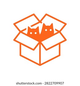 Clean vector icon of two cats inside a shipping box. Perfect for pet adoption or shipping services.