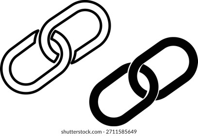 Iconos vectoriales limpios de Enlaces de cadena, contorno y versiones sólidas. Representa la conexión y la vinculación.