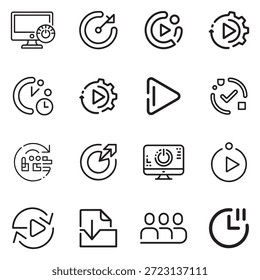 Limpar ícones vetoriais que ilustram estados dinâmicos do sistema e alterações de status em tempo real para interfaces de software e fluxos de trabalho digitais.