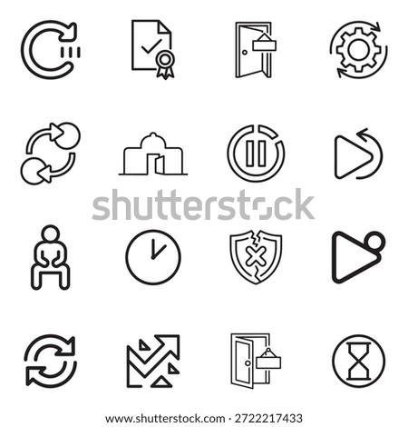 Clean vector icons illustrating status changes and transitions for system workflows and user interfaces.