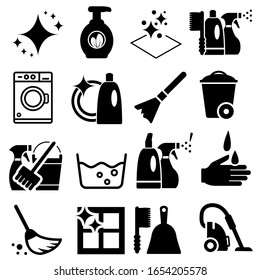 Limpiar conjunto de iconos vectoriales. colección de signos de ilustración de limpieza. símbolos de lavado.