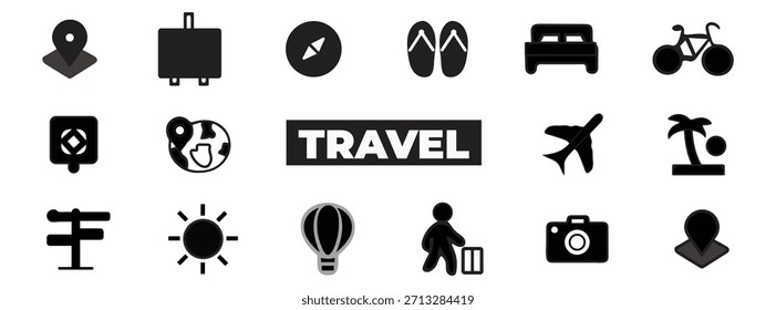 Iconos limpios del vector del viaje, del tránsito, y de la navegación

